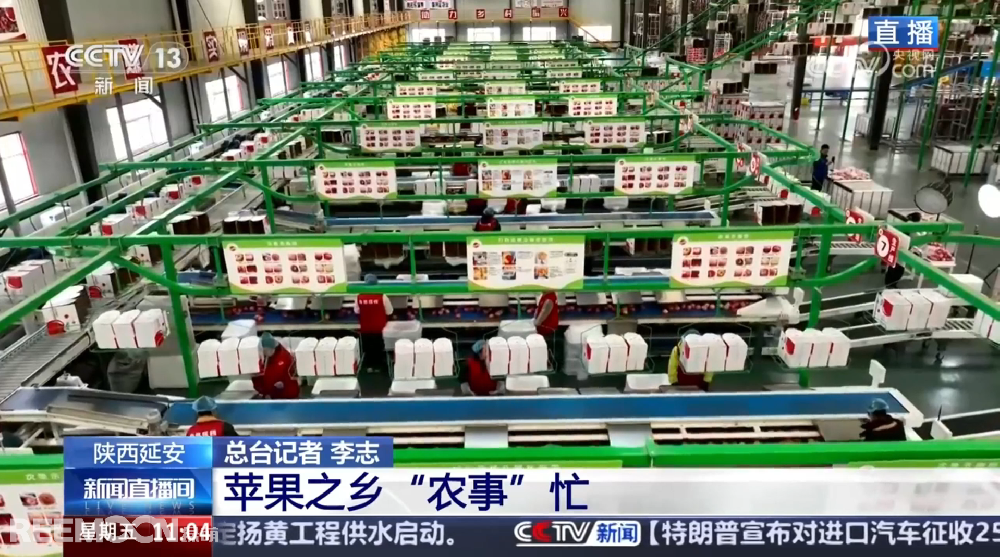 春天是希望的季節陜西延安是我國蘋果的優生區和主產區蘋果之鄉正呈現出一片繁忙的景象3月28日，CCTV13新聞頻道聚焦陜西延安蘋果產業發展展現中國農業現代化與鄉村振興的生動實踐PART.01智能分選線：給蘋果做“體檢”，助力果農增收致富延安甘泉縣分揀車間內綠萌智能分選設備高效運轉通過人工智能和圖像處理技術對傳送帶上的